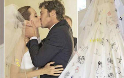 #OK! ერთი კაბის ისტორია: ანჯელინა ჯოლიმ Versace-ს საქორწინო კაბა შვილებს მოახატვინა (ფოტოები)